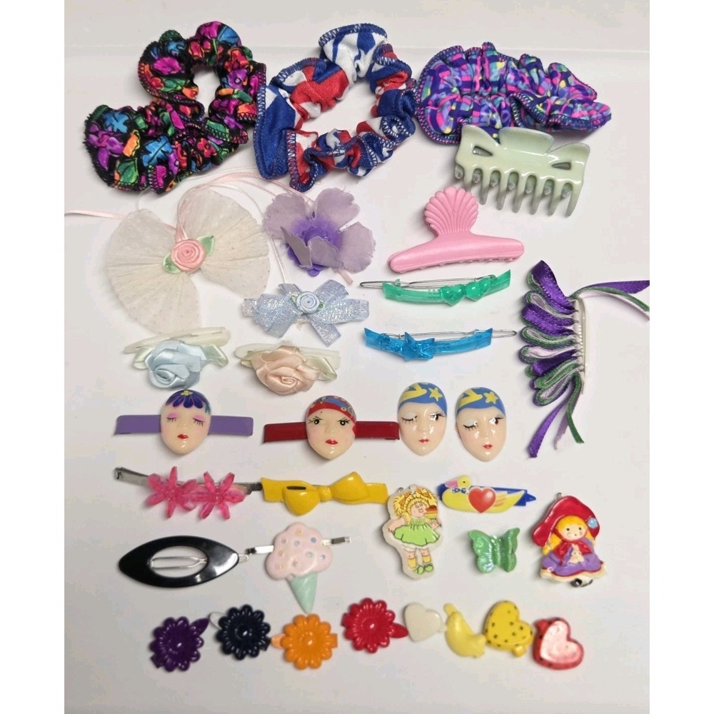 Vintage 80s 90s Hair Barrettes Claw Clips Scuncii Cabbage Patch Pin Mixed Lot